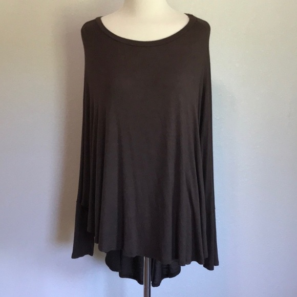 LUXE Size M Brown Super Soft Drape Sleeve Top - Picture 1 of 5